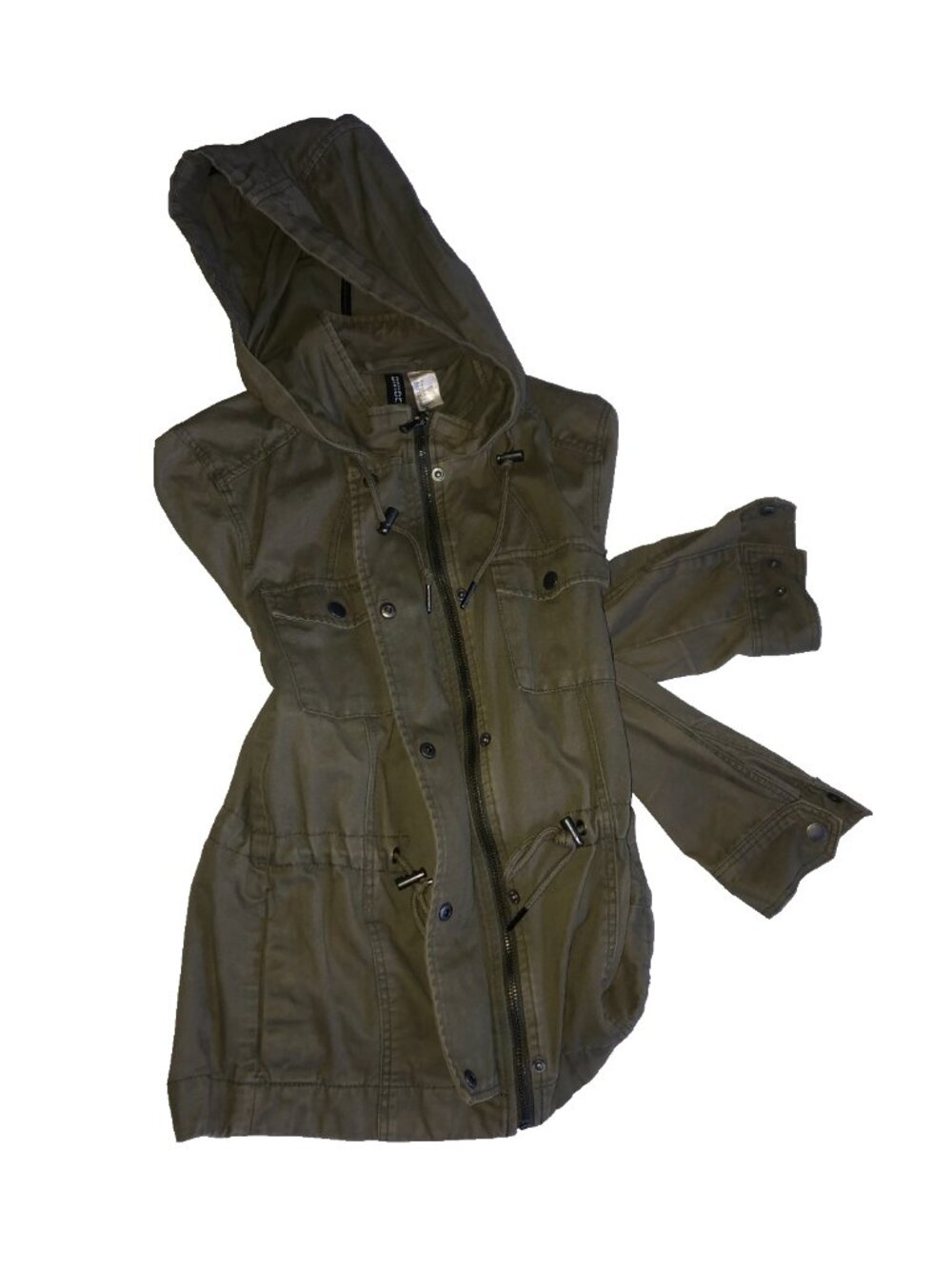 Divided By H&M Women's Army Green Utility Jacket Hooded Size 4, Olive Green